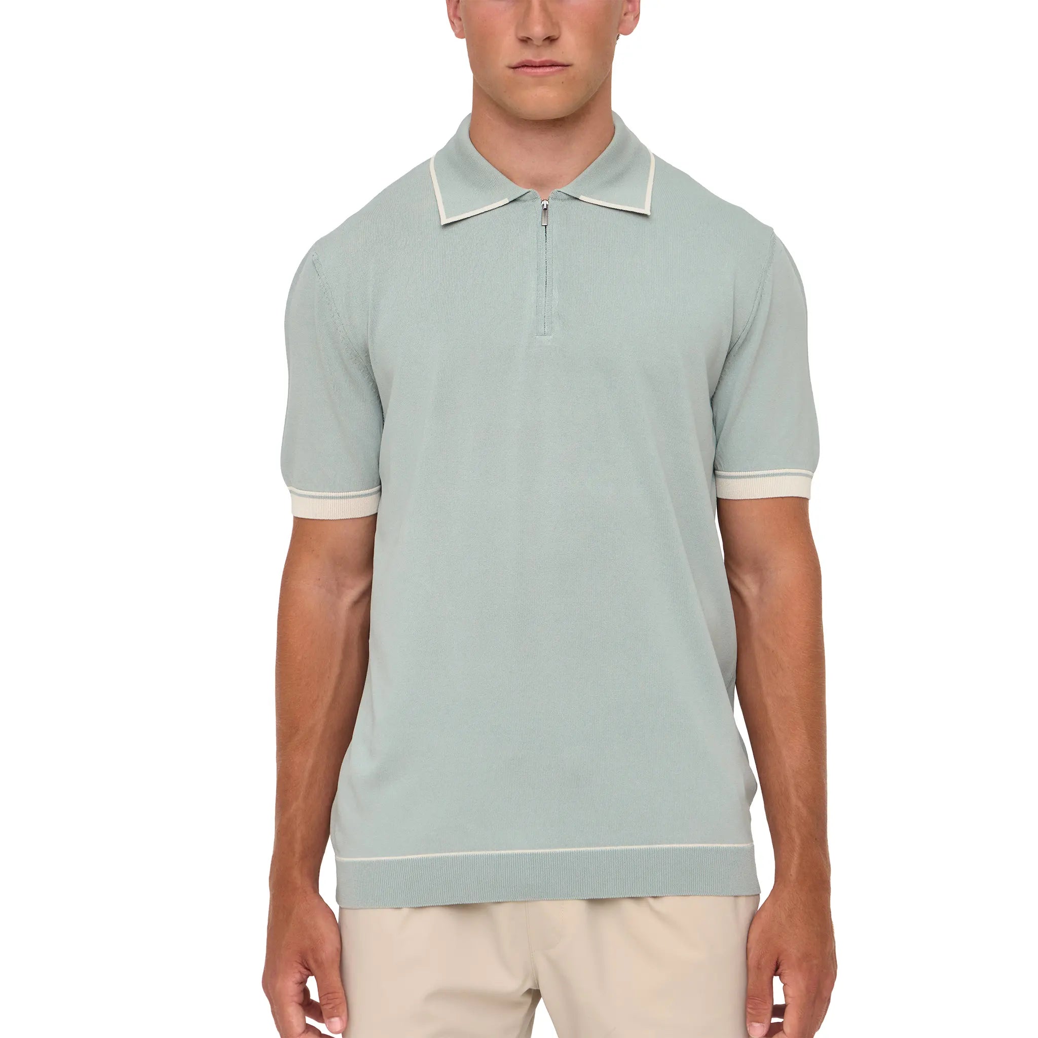 Front View of Loiano Rayon Knit Mint Polo Shirt